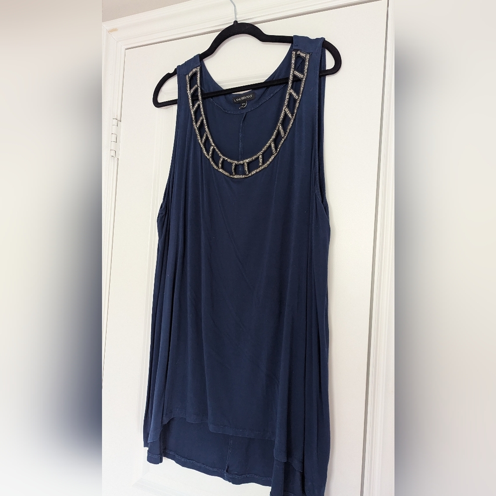 Lane Bryant Navy Sleeveless Tank with Beaded Neckline